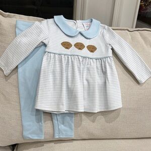 Stitchy Fish Striped Tunic and Leggings with Dog Embroidery